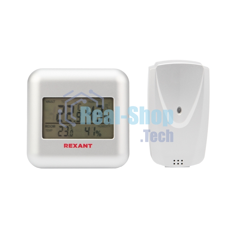 Термометр электронный Rexant S3341BF с часами и беспроводным выносным датчиком