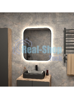 Зеркало Bau Black Rand 70х80, с LED фоновой подсветкой, бесконтактным сенсором, черной окантовкой