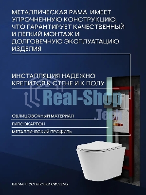 Комплект BAU 6 в 1: инсталляция BAU PRO, унитаз подвесной торнадо Bau Nimb Hurricane-2, сиденье дюропласт микролифт, клавиша из стекла BAU Dream