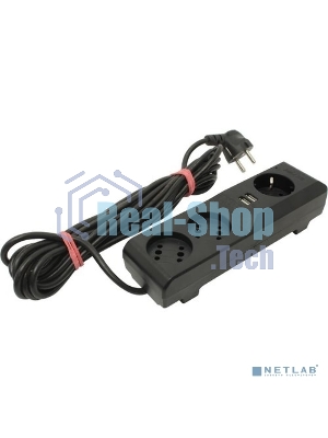 Сетевой фильтр Surge protector Pilot 3G 3xGP euro outlets, 10А/2.2 кВа, 2xUSB, 1.8m, черный