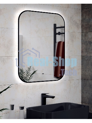 Зеркало Bau Black Rand 70х80, с LED фоновой подсветкой, бесконтактным сенсором, черной окантовкой