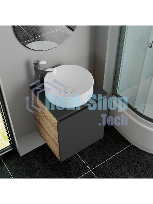 Тумба Bau Dream Blackwood 50 графит, раковина BAU Dream круглая D41, смеситель для раковины высокий Hotel Still, нержавеющая сталь, выпуск клик клак, белый