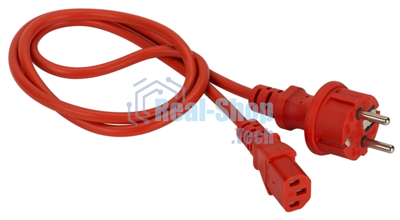 Шнур питания Lanmaster C13-Schuko прямая, 3х0.75, 220В, 10А, красный, 1.5 метра