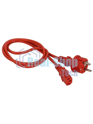 Шнур питания Lanmaster C13-Schuko прямая, 3х0.75, 220В, 10А, красный, 1.5 метра