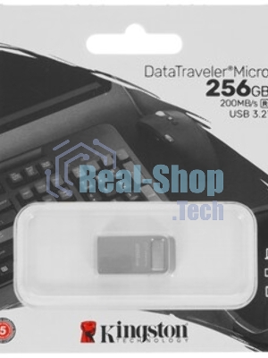 Флешка USB Kingston DataTraveler Micro (DTMC3G2/256Gb), 256Gb, USB 3.2 Gen 1, R/W 200/60, серебристый