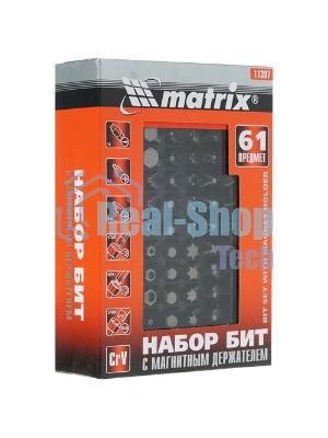 Набор бит Matrix с магнитным держателем, CrV, 61шт