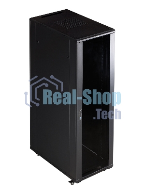 Шкаф коммутационный Lanmaster (TWT-CBB-42U-6X10-G1) напольный 42U 600x1000 мм пер. дв. стекл задн. дв. спл. стал. лист 2-хст. 2 бок. пан. 800 кг черный IP20