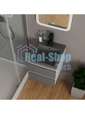 Тумба под раковину Bau Stil Loft grey brushed, раковина кварцевая BAU Stil 40, серый металлик