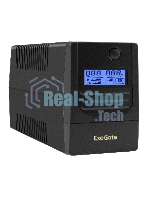 Источник бесперебойного питания ExeGate Smart LB-1000.LCD.AVR.2SH (1000VA/650W, LCD, AVR, 2*Schuko, батарея 12V 9Ah, черный)
