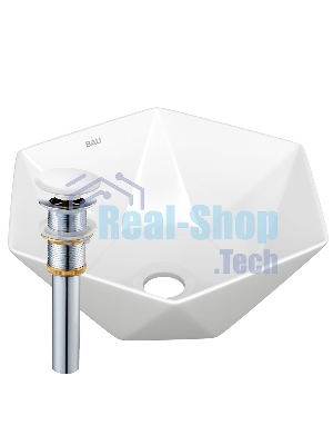 Раковина накладная на столешницу BAU Crystal 40х40, белая + выпуск клик-клак, белый