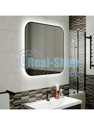 Зеркало Bau Black Rand 70х80, с LED фоновой подсветкой, бесконтактным сенсором, черной окантовкой
