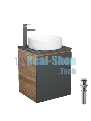 Тумба Bau Dream Blackwood 50 графит, раковина BAU Dream круглая D41, смеситель для раковины высокий Hotel Still, нержавеющая сталь, выпуск клик клак, белый