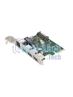 Контроллер сетевой ExeGate EXE-361 PCI-E 2.0, 3*USB 3.0 ext + LAN UTP 1000Mbps, раз.доп.пит.OEM)