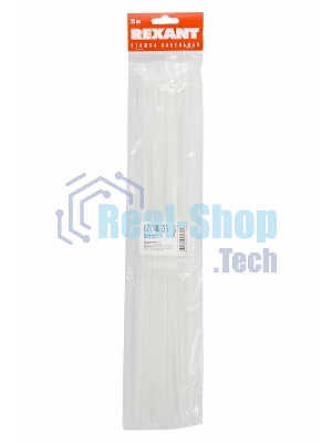 Хомут-стяжкa нeйлонoвая Rexant 400x4,8 мм, белая, упаковка 25 шт.
