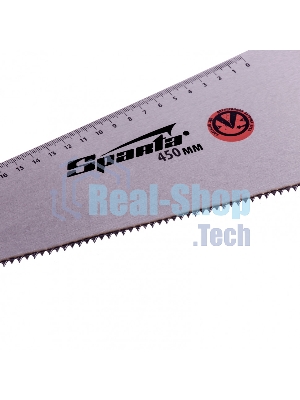 Ножовка по дереву Sparta 450 мм, 7-8 TPI, зуб-2D, каленый зуб, линейка, двухкомпонентная рукоятка