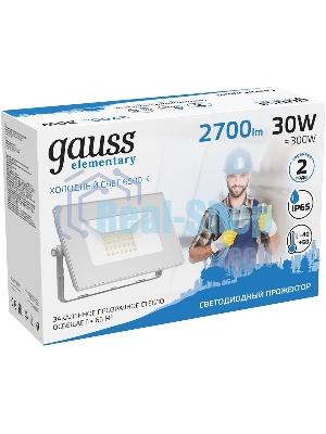 Прожектор светодиодный Gauss Elementary 30Вт 2100лм IP65 6500К бел.
