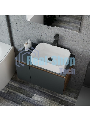Комплект для ванной, 4 предмета (Тумба подвесная Bau Blackwood 80 графит + Раковина BAU Hotel 51х37 + Смеситель Hotel Black, черный, выпуск черный)