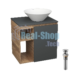 Тумба Bau Dream Blackwood 60 правая, графит, раковина BAU Dream D43, выпуск клик клак, хром