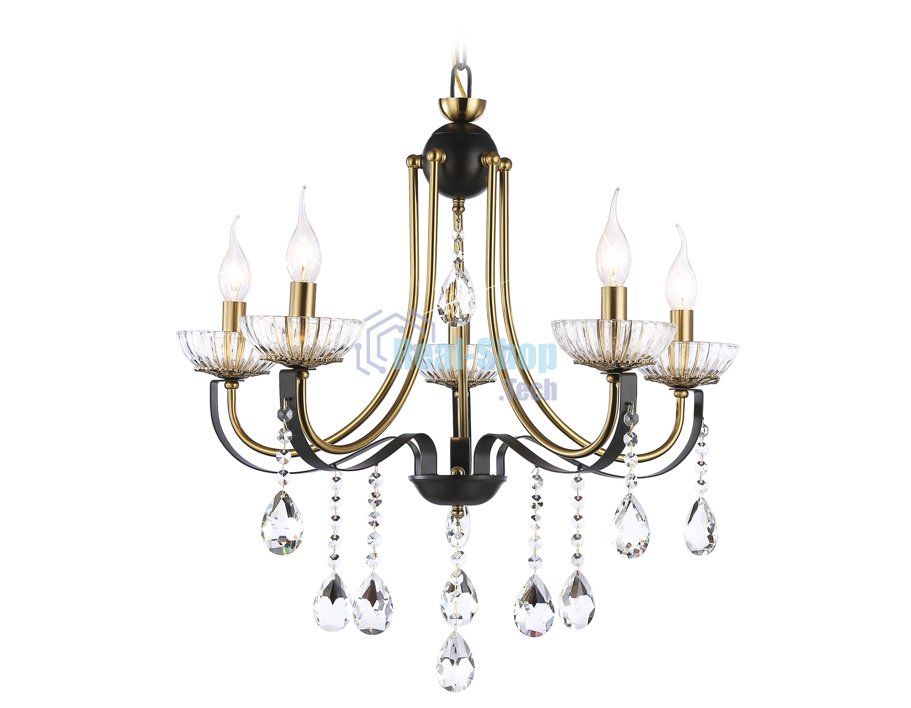 Светильник Ambrella light TR4952/5 BK/GD/CL черный/золото/прозрачный E14*5 max 40W D620*670