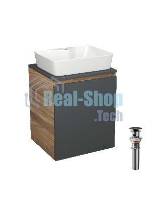 Тумба Bau Dream Blackwood 50 графит, раковина BAU Cerama 48х37 белая, выпуск клик клак черный