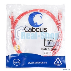 Шнур комм. Cabeus, кат. 6, неэкр., U/UTP, RJ45/RJ45, 250 МГц, PVC, AWG24, 1.5м, красный