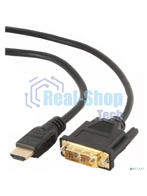 Кабель HDMI-DVI Cablexpert CC-HDMI-DVI-0.5M, 19M/19M, single link, медь, позол.разъемы, экран, 0.5м, черный, пакет