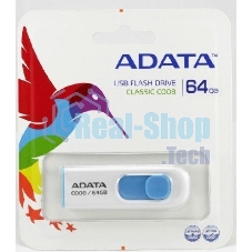 Флешка USB ADATA С008 (AC008-64G-RWE), 64Gb, USB 2.0, R/W 15/5, белый/синий