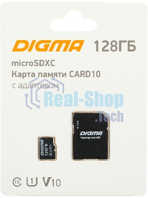 Флеш карта microSDXC 128Gb Class10 Digma CARD10 + adapter