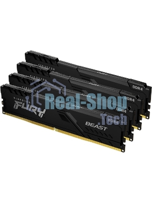 Оперативная память Kingston Fury Beast, DDR4, 64GB (4x16GB), 3200MHz, CL16, DIMM, радиатор, черный