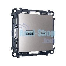 Комплект механизма розетки ALFA Сталь матовый 2USB A+C 20W (быстрая зарядка) QUANT (AP5110, VM177) MA511010