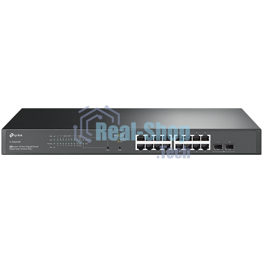 Коммутатор TP-Link TL-SG2218P JetStream Smart с 16 гигабитными портами PoE+ и 2 гигабитными портами SFP