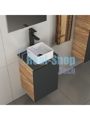 Комплект для ванной, 4 предмета (тумба Bau 40, графит + раковина BAU Hotel mini 24х24 + смеситель Hotel Black, выпуск клик-клак, черный)