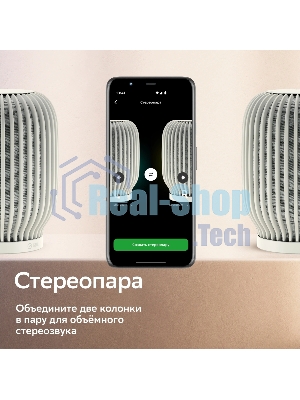 Умная колонка Sber SberBoom, 40Вт, стандартная, 1 динамик, Мультирум, Стереопара, Wi-Fi, Bluetooth 5.0, Салют, белый