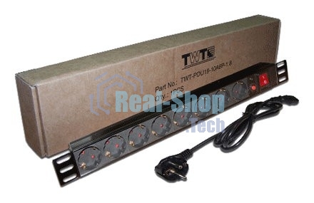 Блок распределения питания Lanmaster TWT-PDU19-10A8P-1.8 гор.размещ. 8xSchuko базовые 10A Schuko 1.8м