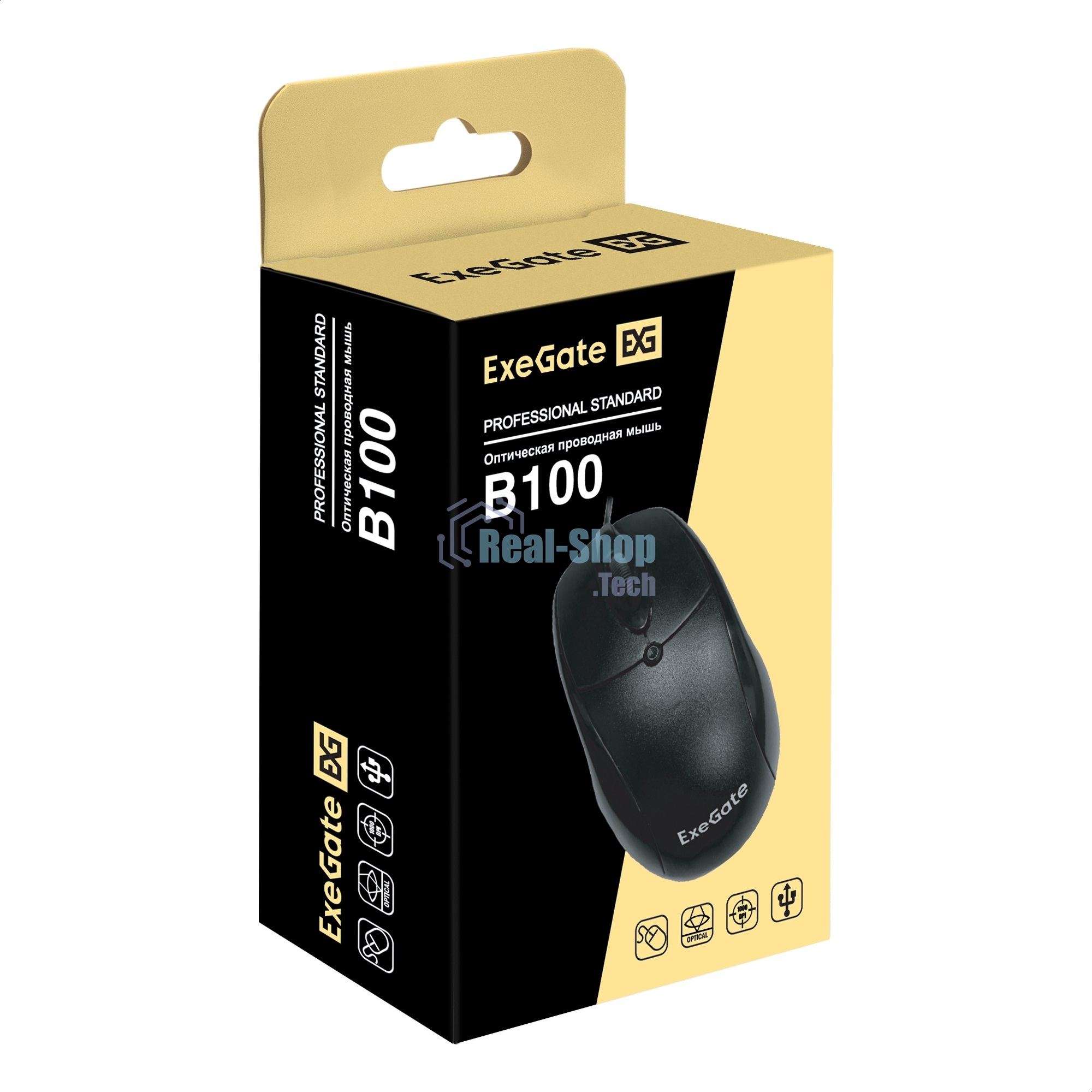 Мышь проводная ExeGate Professional Standard B100 черный, 1000 dpi, USB, кнопки - 3
