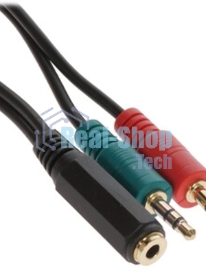 Кабель аудио Cablexpert CCAB-02-35MYHM-0.2MB. 3.5 Jack 4pin(M)/2х 3.5 Jack(F) наушники и микрофон, черный, 0.2м, блистер