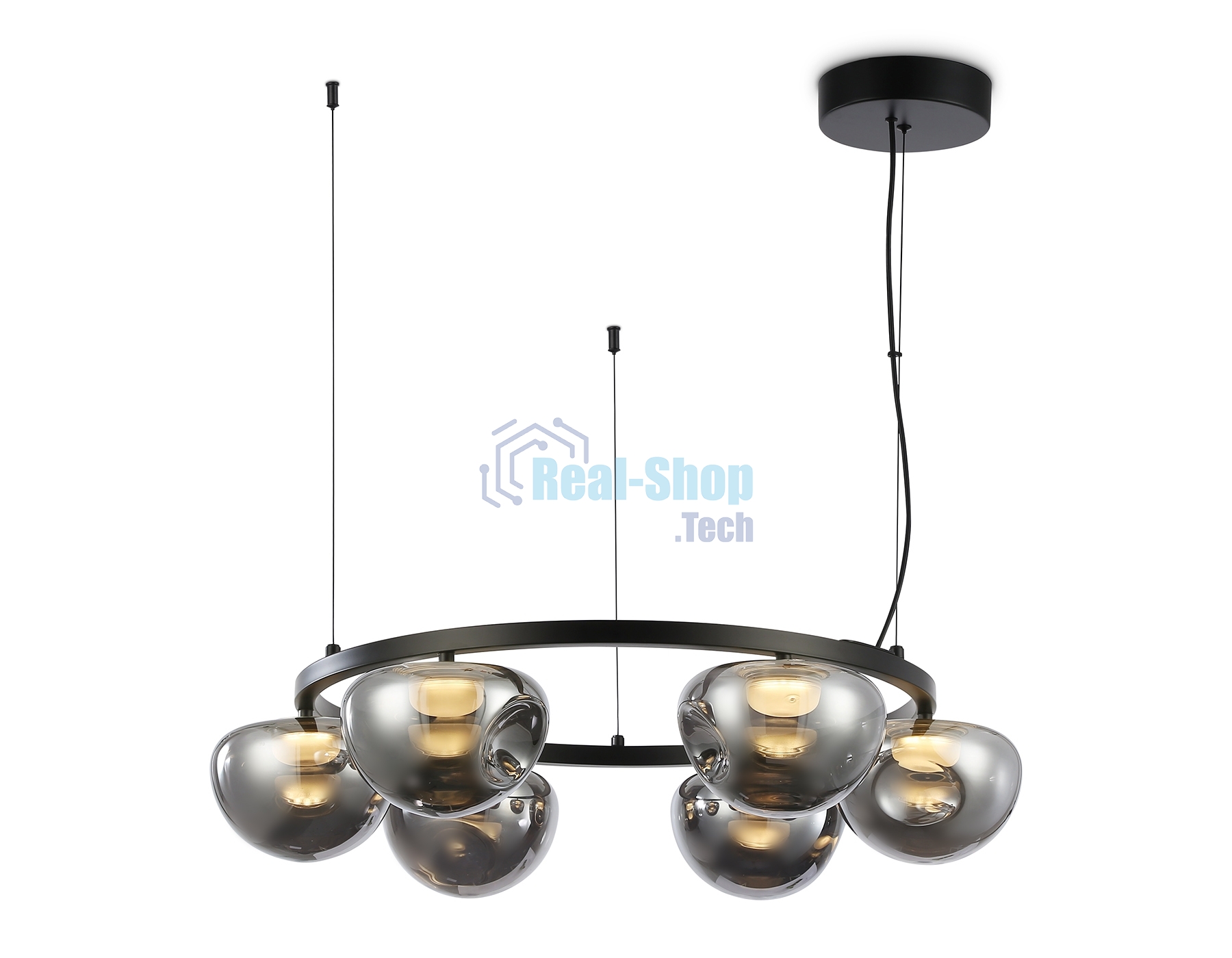 Подвесной светодиодный светильник Ambrella light LH12003/6 BK/GD/SM черный/золото/дымчатый 36W 3000K D760*175