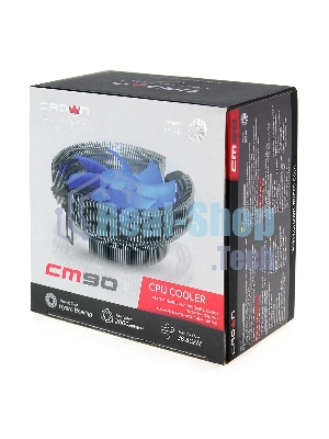 Кулер CROWN для процессора CM-90 (Для Intel и AMD,TDP до 95 Ватт,Низкая посадка радиатора,Гидродинамическии подшипник,Размер: 115x110x57 мм)