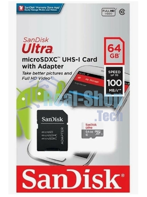 Флеш карта microSD 64GB SanDisk microSDXC Class 10 Ultra (SD адаптер) UHS-I 100MB/s