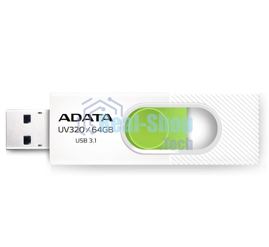 Флешка USB ADATA UV320 (AUV320-64G-RWHGN), 64Gb, USB 3.2 Gen1, R/W 100/30, белый/зеленый