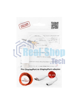 Переходник miniDisplayPort - DisplayPort, Cablexpert A-mDPF-DPM-001-W, 20F/20M, длина 16см, белый, пакет