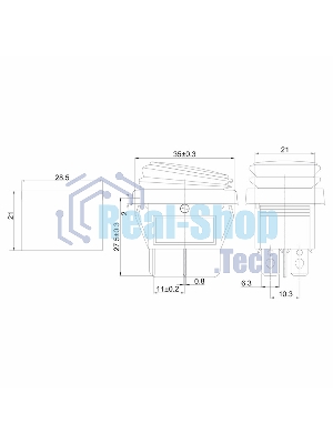 Выключатель клавишный Rexant 250V 15А (4с) ON-OFF красный с подсветкой, влагозащита