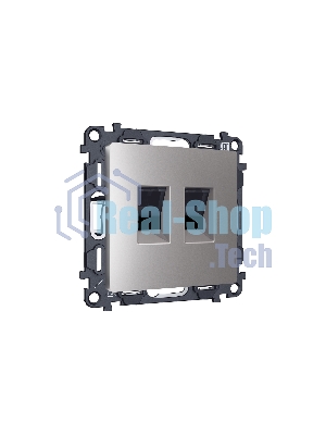 Комплект механизма компьютерной двойной розетки RJ-45 (8P8C) CAT6 с автоматической защитной шторкой ALFA Сталь матовый QUANT (AP5121, VM189) MA512110