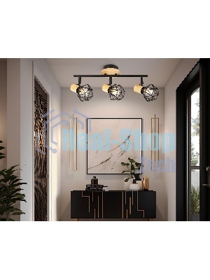 Светильник Ambrella light TR8753/3 BK/WD черный/дерево IP20 E27/3 435*115*200