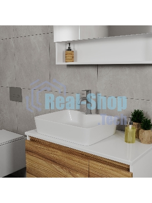 Раковина накладная прямоугольная BAU 48х37, с отв. под смеситель, белая + смеситель Dream и выпуск клик-клак белый