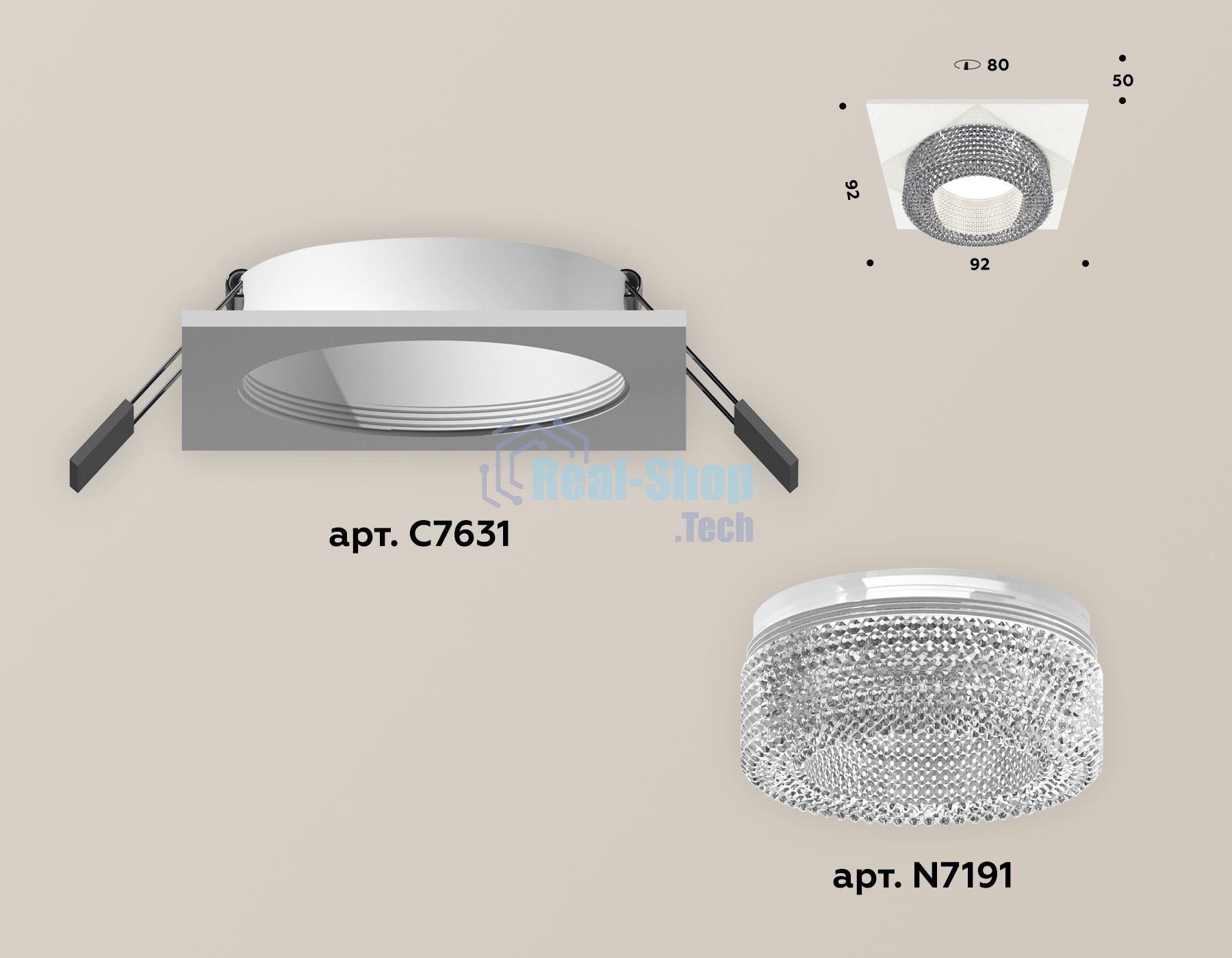 Комплект встраиваемого светильника Ambrella light XC7631020 SWH/CL белый песок/прозрачный MR16 GU5.3 (C7631, N7191)