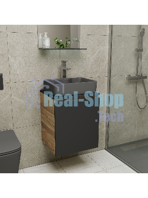 Тумба Bau Dream Blackwood 50 графит, раковина BAU Cerama 48х37 темно-серая матовая, смеситель Hotel Still, нерж. сталь