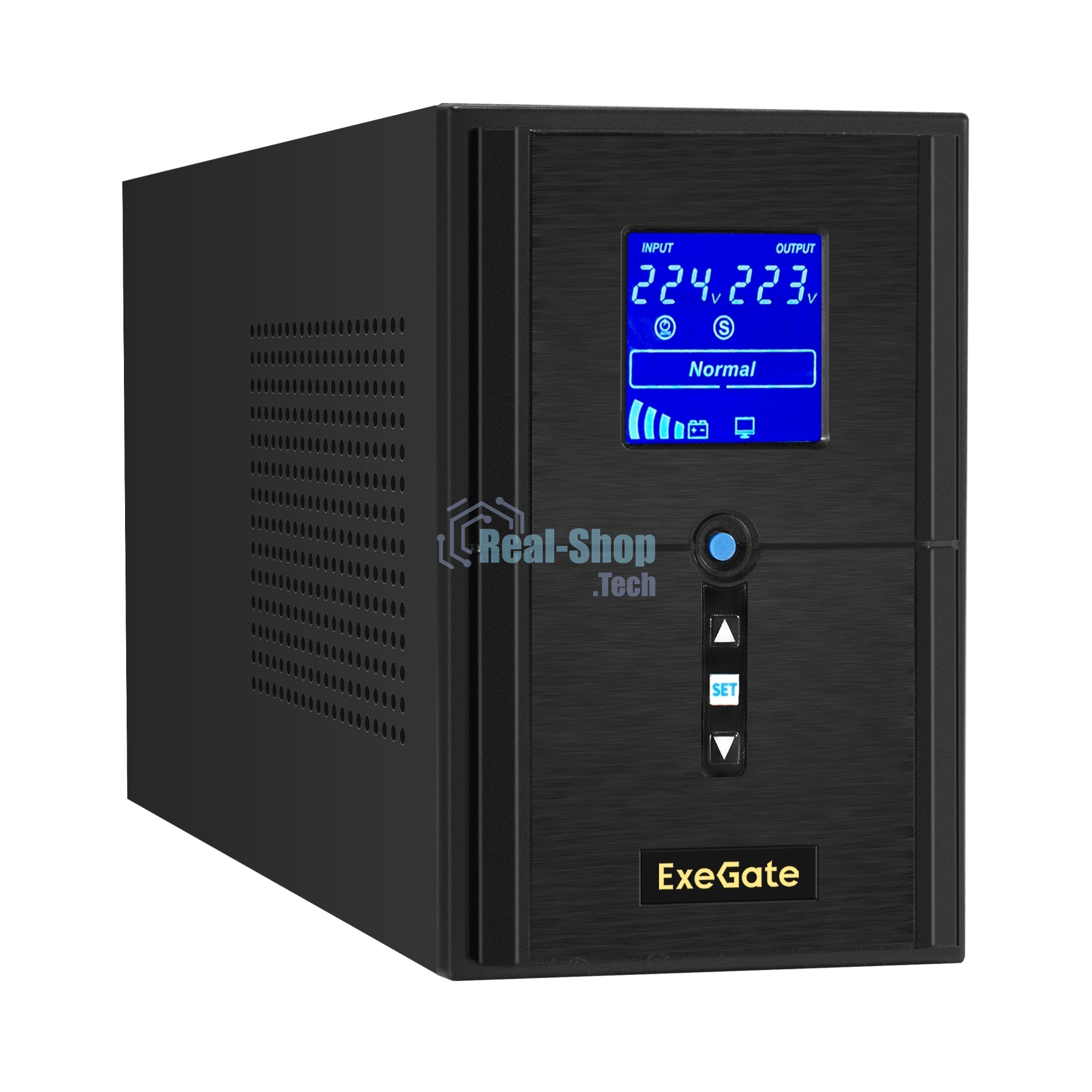 Источник бесперебойного питания (инвертор, синус, для котла) ExeGate SineTower SZ-1500.LCD.AVR.2SH.1C13.USB 1500VA/1200W, чистая синусоида, LCD дисплей, AVR, 2хSchuko+1хC13, USB, линейно-интерактивный, внешняя батарея 24В до 200А·ч, черный