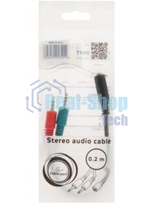 Кабель аудио Cablexpert CCAB-02-35MYHM-0.2MB. 3.5 Jack 4pin(M)/2х 3.5 Jack(F) наушники и микрофон, черный, 0.2м, блистер