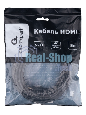Кабель HDMI Cablexpert CC-HDMI4L-5M, 19M/19M, v2.0, Light, позол.контакты, экран, 5м, черный, пакет